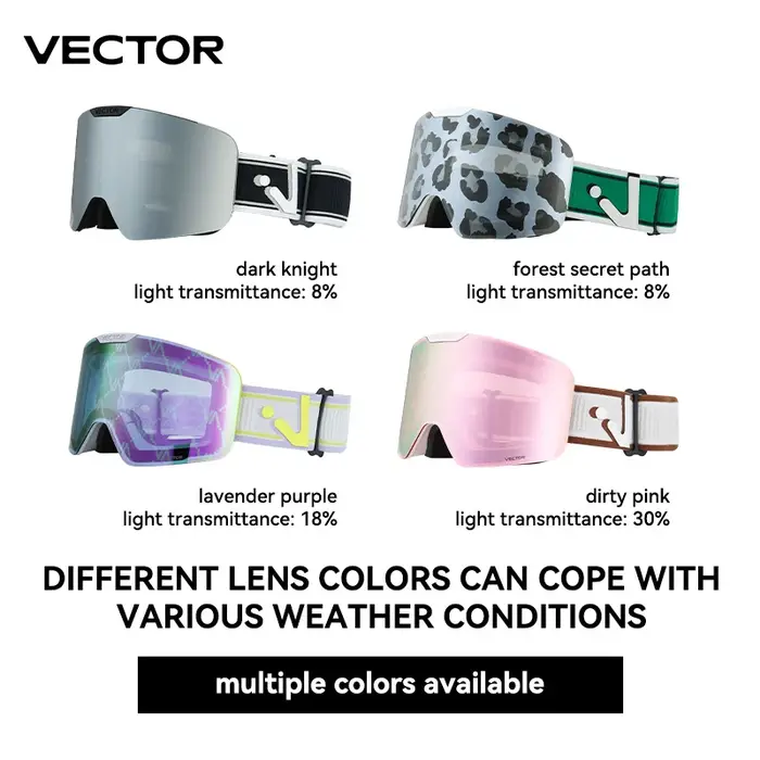 VECTOR Lunettes de ski magnétiques avec lentille à changement rapide et étui, protection 100% UV400,