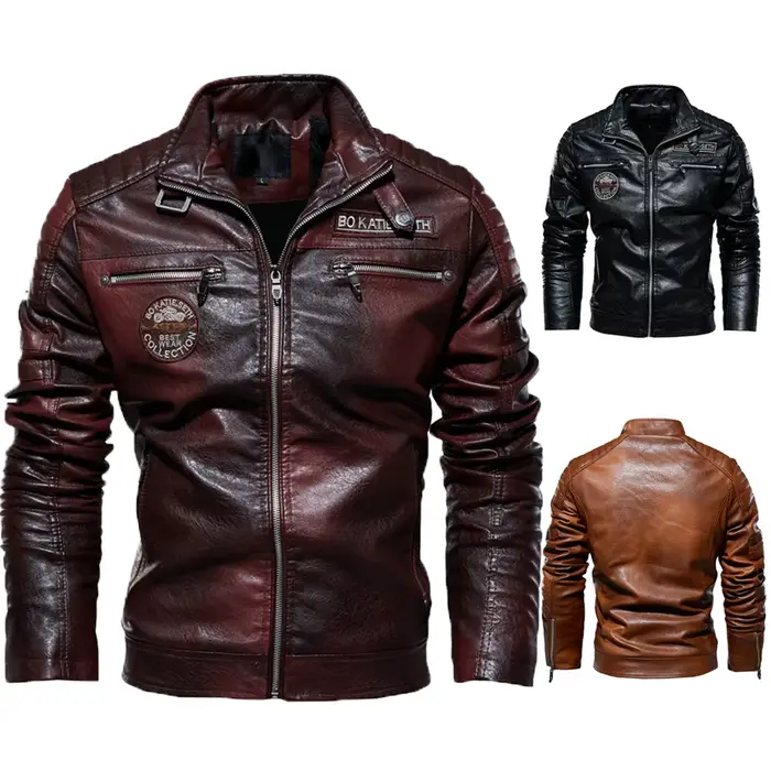 Veste en cuir à col montant pour hommes, vêtements d'extérieur légers en simili cuir pour moto