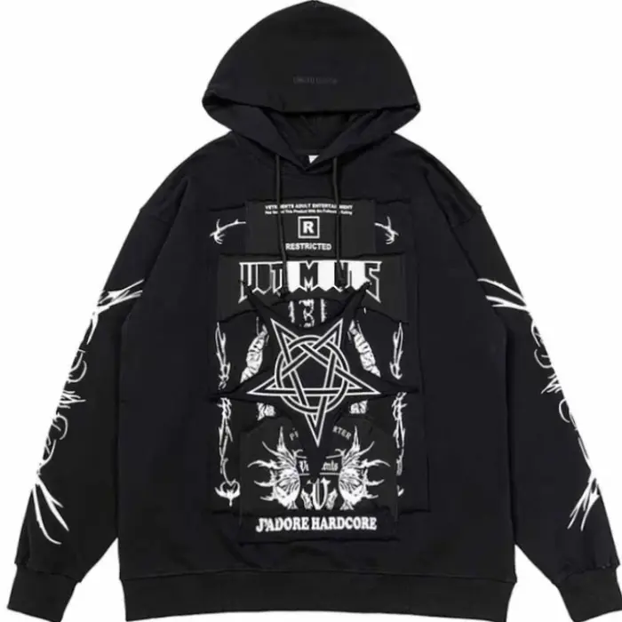 Sweat-shirts à capuche oversize pour femmes et hommes avec logo VT Pentagram brodé, collection autom