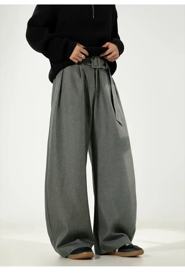 Pantalon plissé drapé à jambes incurvées pour hommes, coupe ample, jambe droite, Style rétro, pantal
