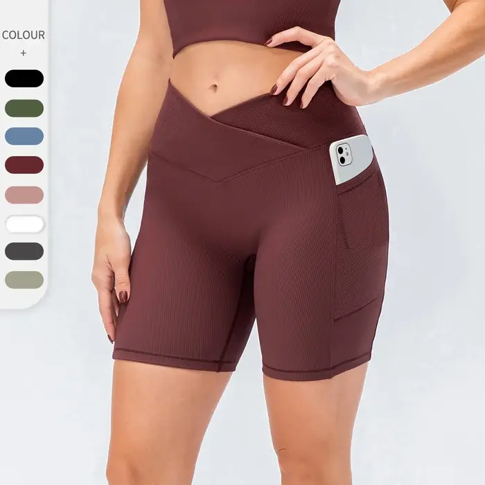 Shorts de yoga taille haute pour femmes avec poches, effet push-up, ajustés pour le fitness et la co