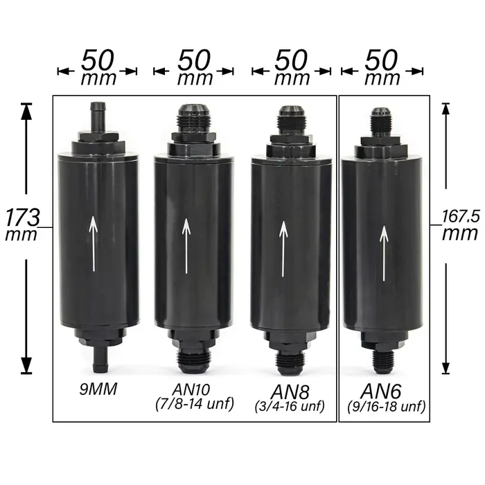 Filtre à carburant en aluminium OD 2 pouces, filtre en acier inoxydable E85 avec élément en acier de