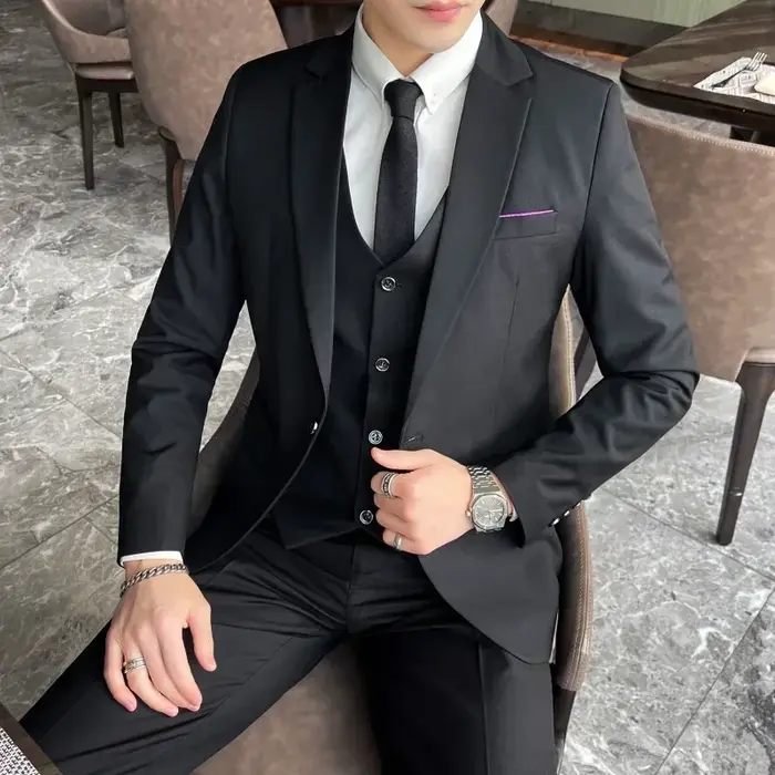 Costume pour homme (Blazer + Gilet + Pantalon) - Mode, affaires, gentleman, tenue professionnelle fo