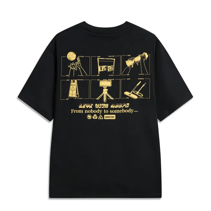 Li-Ning T-shirt BADFIVE pour hommes, 100% coton, coupe ample, confortable, décontracté, à manches co