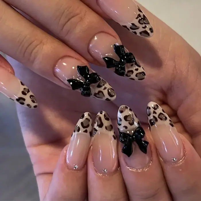 10 pièces ongles en amande, faux ongles de taille moyenne, faux ongles pointus français imprimé léop