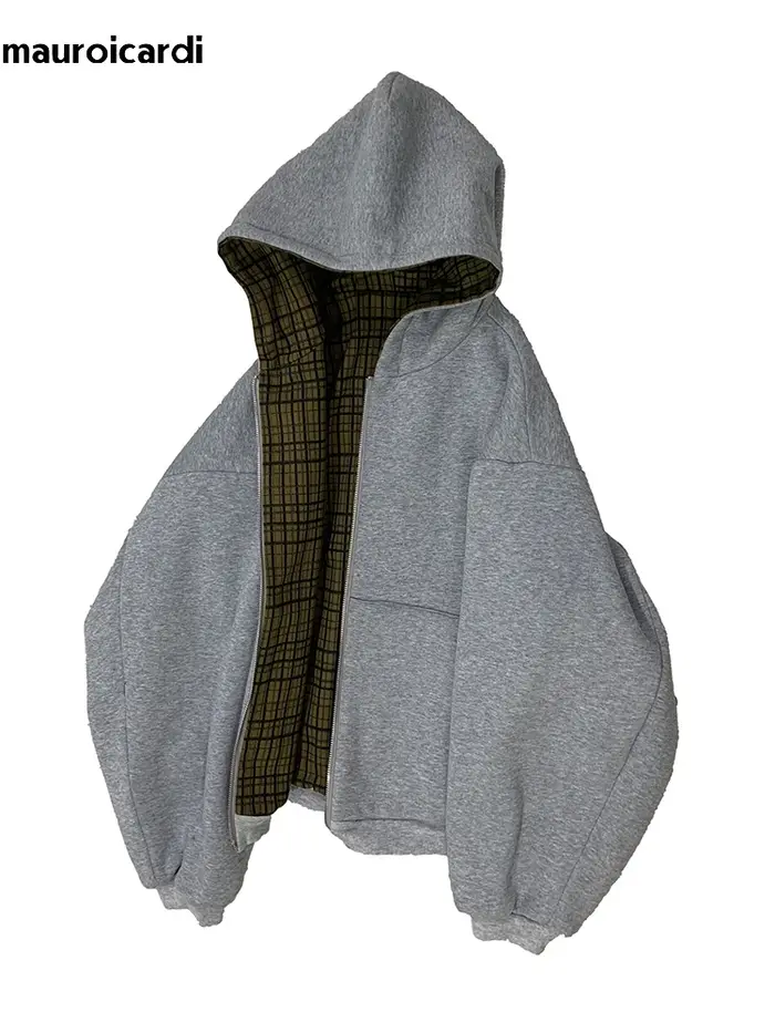 Mauroicardi automne surdimensionné réversible sweats à capuche hommes ample décontracté luxe vêtemen