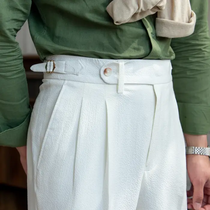 Deer Sanxian-Pantalon d'Été Décontracté pour Homme, Vêtement d'Affaires en Gaze à Bulles, Taille Hau
