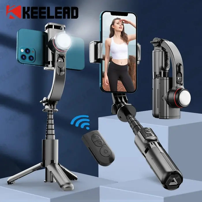 Trépied perche à Selfie stabilisateur de cardan avec lumière de remplissage Bluetooth sans fil exten