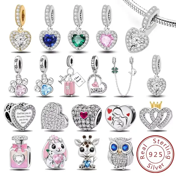 Pendentifs en argent sterling 925, zircon, patte, cœur rouge, breloques, perles compatibles avec les