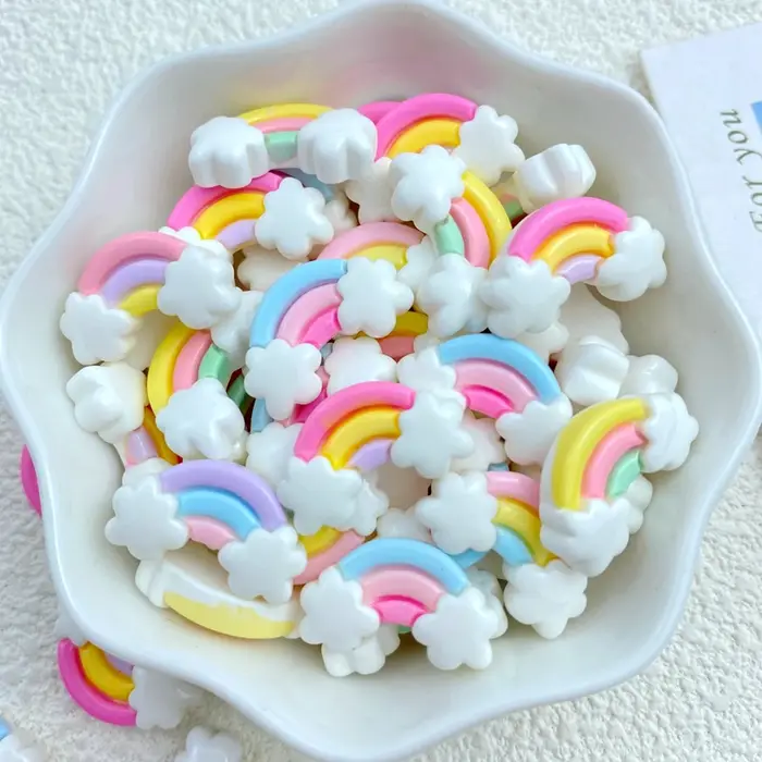 Mini arc-en-ciel en résine coloré, dos plat, embellissements pour nœuds de cheveux, accessoires de m