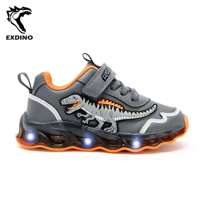 EXDINO 2-6Y enfants LED Giganotosaurus automne cuir chaussures lumineuses garçons dinosaure petits e
