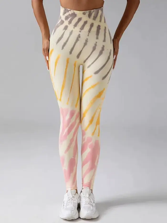 Pantalon de Fitness sans couture, teinture par nouage, pêche, hanche, Leggings, taille haute, collan