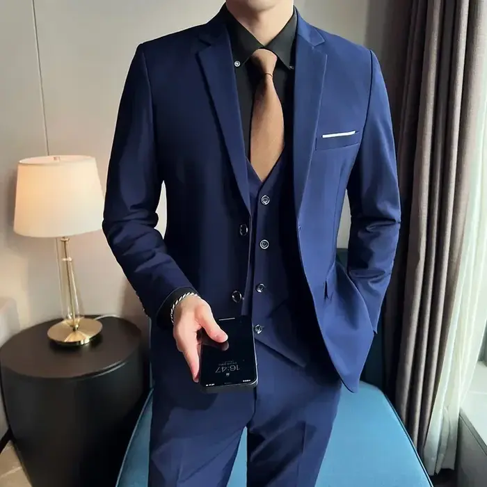 S-8XL (Blazer + gilet + pantalon) mode homme décontracté en plein air gentleman affaires mariage cou