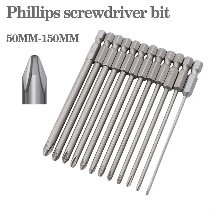 Embout de tournevis Phillips en acier allié S2, 50mm 75mm 100mm 150mm, 12 pièces/15 pièces, avec emb