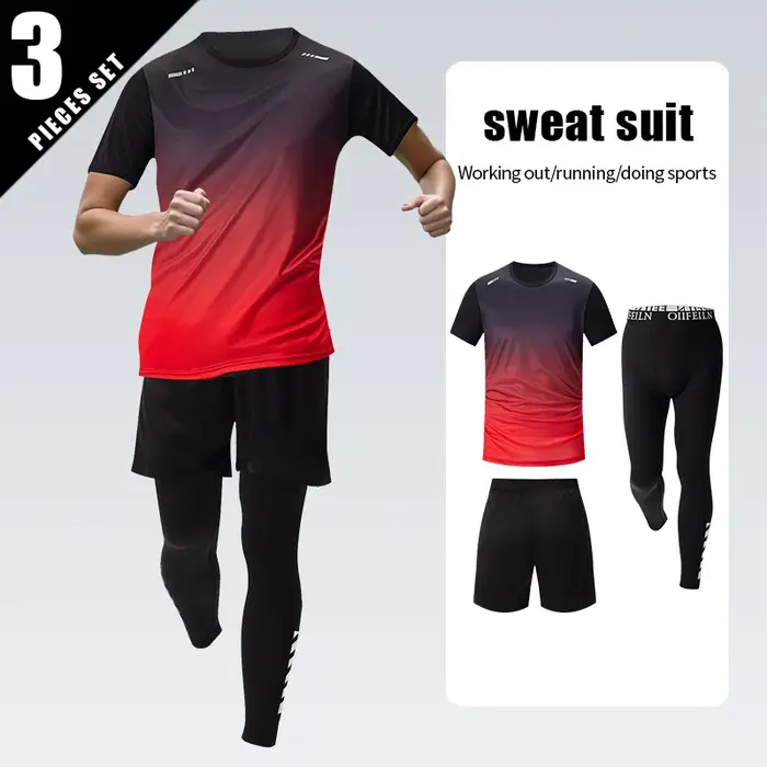 Combinaison de sport dégradée pour hommes, 3 pièces, séchage rapide, loisirs, sport, course à pied, 