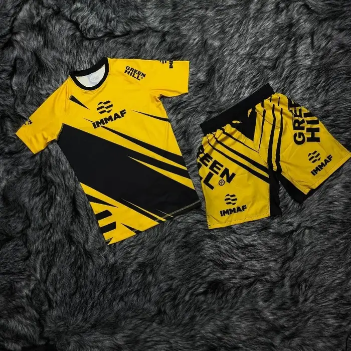 Nouvel ensemble sportif IMMAF 2026 – T-shirts et shorts graphiques noirs et roses pour hommes, sécha