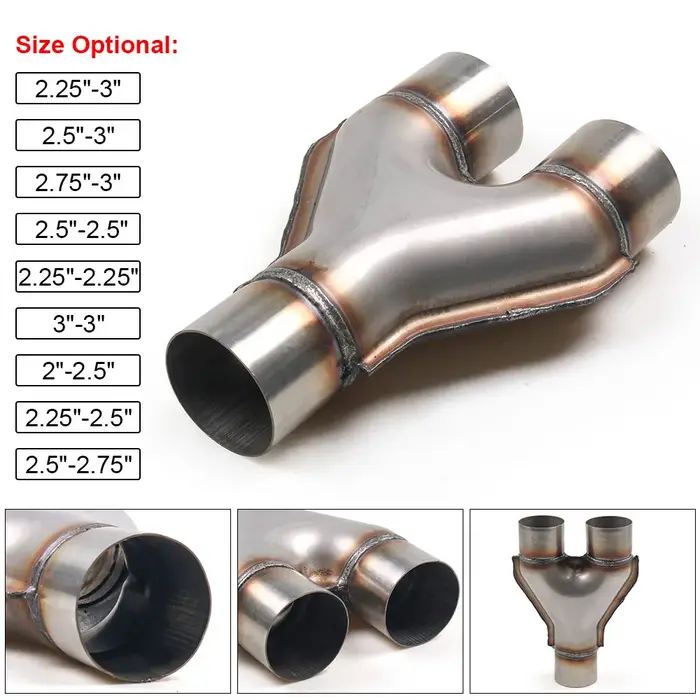 Tuyau d'échappement universel en Y pour voiture, en acier inoxydable, adaptateur de tuyau à 3 voies,