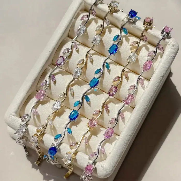 Bracelets colorés en zircone cubique pour femmes, breloque tendance, coupe Marquise, feuille CZ, bij