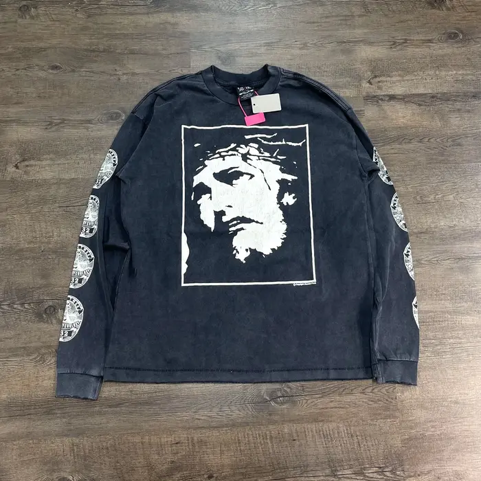 Yao mode Saint de Michael 25SS haute qualité coton à manches longues hauts t-shirt Streetwear surdim