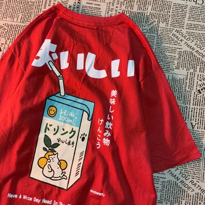 Mignon chat japonais imprimé surdimensionné T-shirt femmes hommes à manches courtes ample T-shirt dé