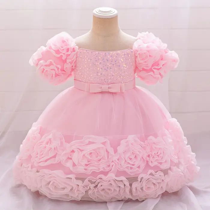 Robes à fleurs à paillettes pour petites filles, en dentelle, pour mariage, noël, fête de 1er annive