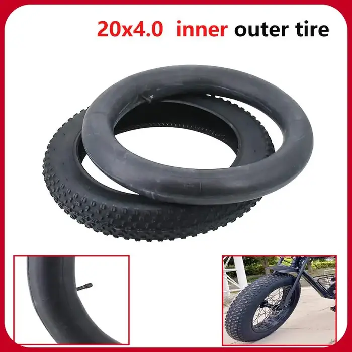 Pneu de vélo électrique tout-terrain 20 pouces 20x4.0 pour neige plage et terrains accidentés avec chambre à air et accessoires pour vélos électriques
