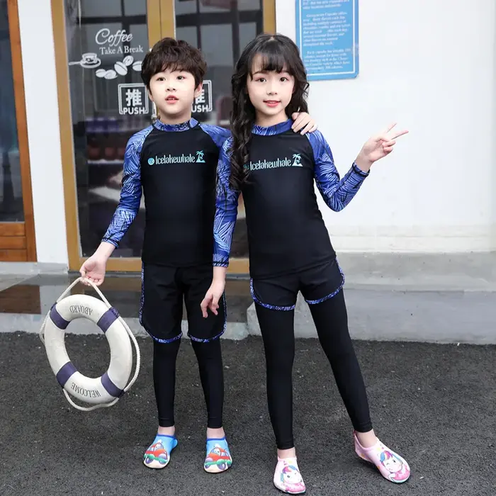 Maillot de bain pour enfants, 3 pièces, manches longues, protection solaire UV