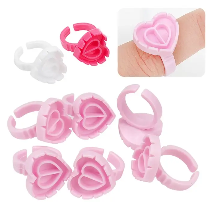 Porte-anneau de colle jetable pour cils, 100 pièces, tasse en plastique en forme de cœur, support de