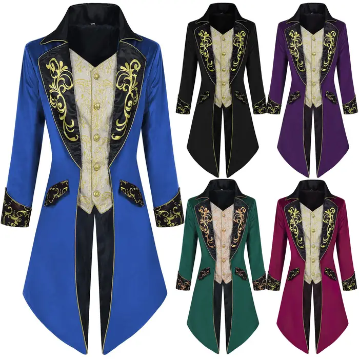 Vestes médiévales steampunk pour hommes européens et américains avec frac brodé, parfaites pour les 