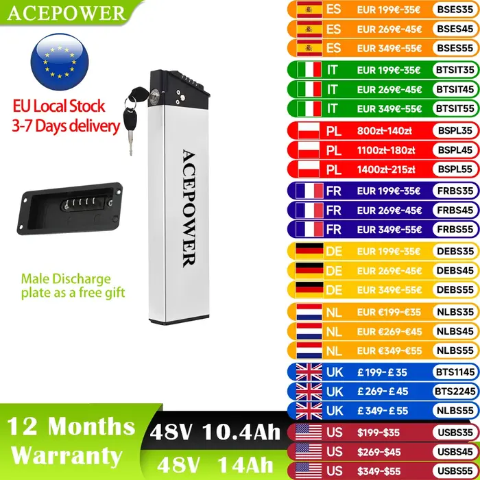 Batterie 48V 10,4/12,8/13,6/14Ah intégrée pour vélo électrique eBike, compatible avec Lafly Bery Sam