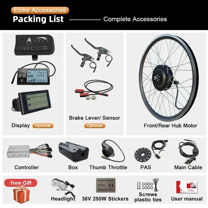 Kit de Conversion Vélo Électrique 36V 48V Moteur Roue Arriere Avant Tailles Roues Occasions Speciales