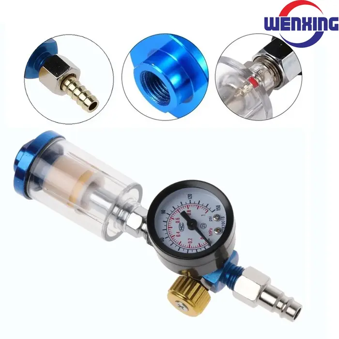 Jauge de régulateur d'air pour pistolet de pulvérisation + filtre piège à eau en ligne + adaptateur 