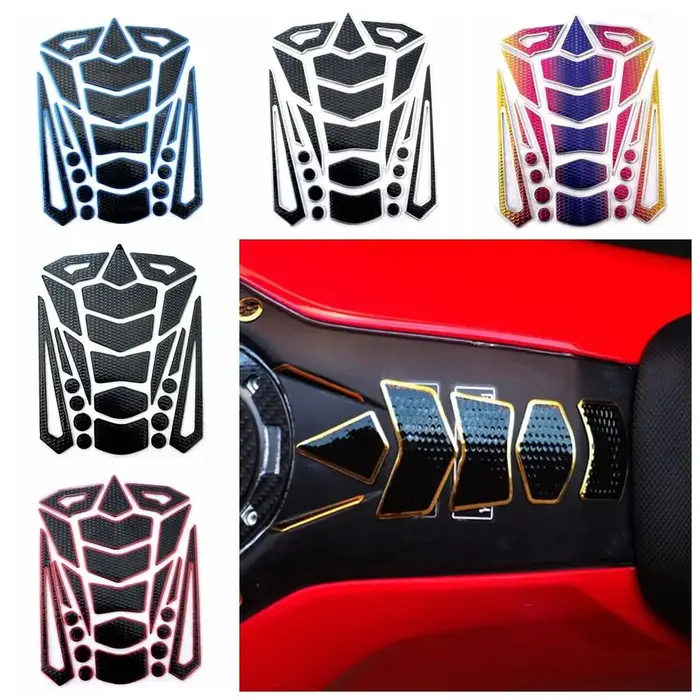 Autocollants 3D imperméables en os de poisson, bord coloré, autocollants pour réservoir de carburant