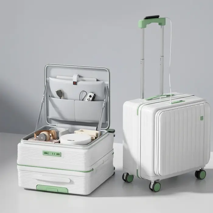 Valise de cabine 18/20 pouces à ouverture latérale, multifonctionnelle, portable, pour hommes et fem