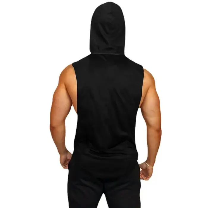 T-shirt ample sans manches capuche homme coton respirant musculation fitness été