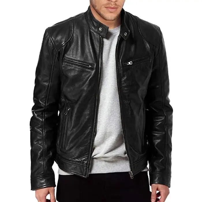 2024 vestes de moto en cuir homme décontracté mode moto manteau coupe ajustée revers vestes en polyu