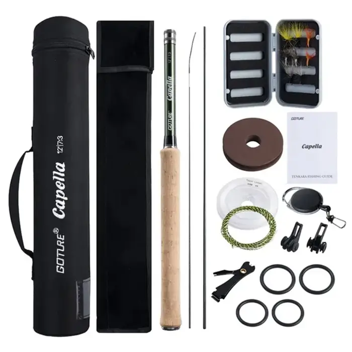 Goture Portable 12FT 3.6M Kit de canne à pêche à la mouche télescopique avec sac de Tube de transpor