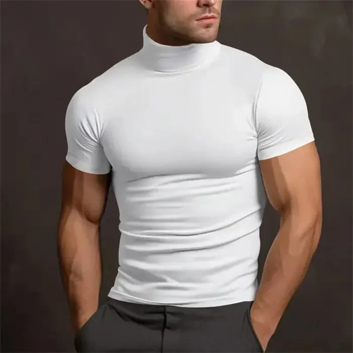 Chemise mode homme été 2024 - col roulé serré - manches courtes - couleur unie - T-shirt bascule