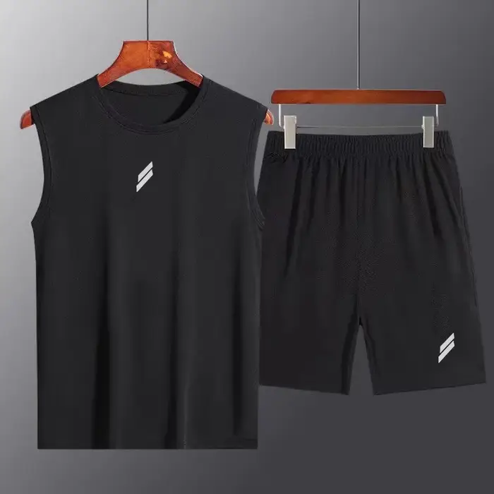NOUVEAU Sport hommes été mince séchage rapide gilet + short homme ensemble fitness course costume de