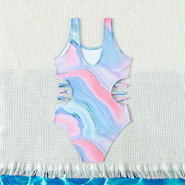 Maillot de bain une pièce tie-dye bleu pour enfants adolescents design nouveau 5 à 15 ans