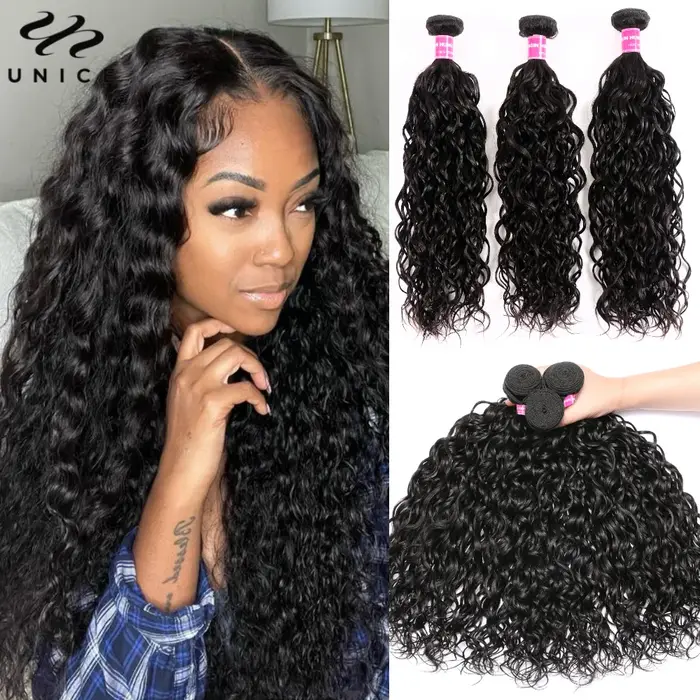 Mèches 100% naturelles vierges ondulées-UNice Hair, tissage à coudre, document riche naturel, 8 à 26