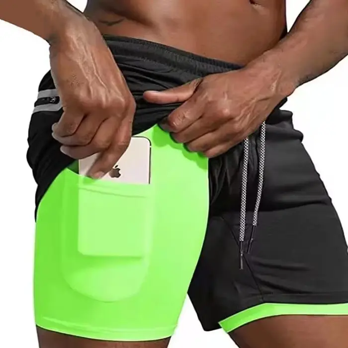 Short sport 2 en 1 homme double pont course fitness plage été entraînement
