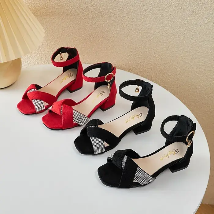 Chaussures Mary Jane pour enfants, pour fêtes, mariages, spectacles, sandales à talons bas plissées 
