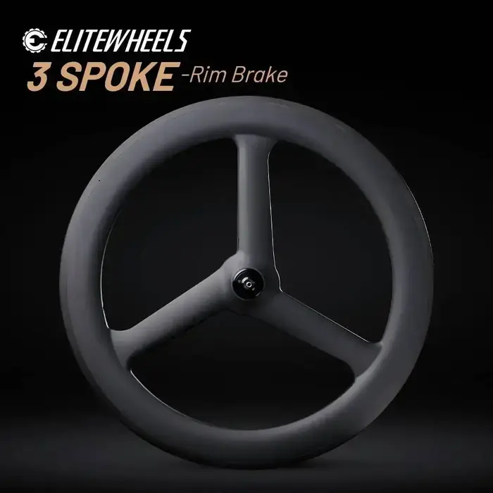 Jeu de roues ELITEWHEELS 700c en carbone à trois rayons, tubeless, tubulaire, pour route, piste, tri