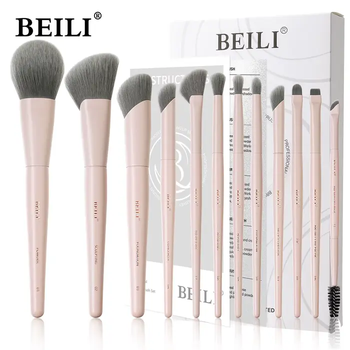 BEILI – ensemble de pinceaux de maquillage professionnels végétaliens, 12 pièces, maïs, bambou, soie