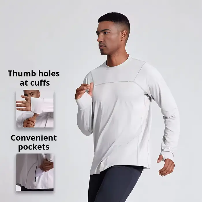 T-shirt de course à manches longues pour homme, automne-hiver, séchage rapide, coupe ample, pour spo
