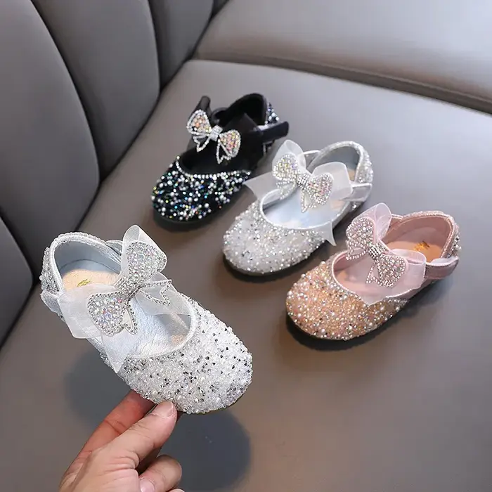 Chaussures de princesse à paillettes et strass pour filles, chaussures de danse de fête pour enfants