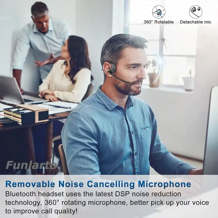 Casques sans fil Bluetooth 5.3 écouteurs sans fil écouteur affaires casque avec Microphone amovible 