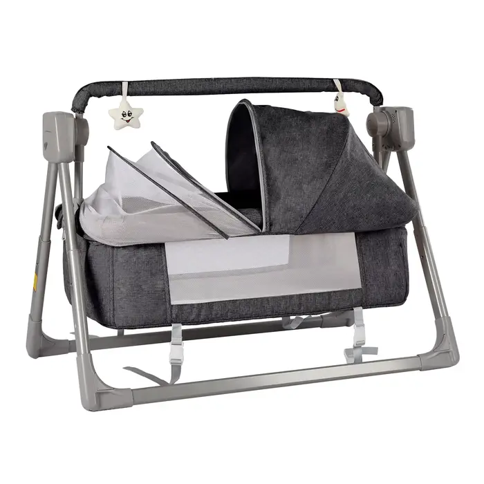 Berceau électrique gris/kaki, lit balançoire pour bébé, panier de berceau inclinable à bascule autom