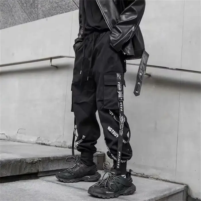 Pantalon Cargo noir pour hommes, jogging, Streetwear japonais, Hip Hop, Hippie, Techwear, pantalon à